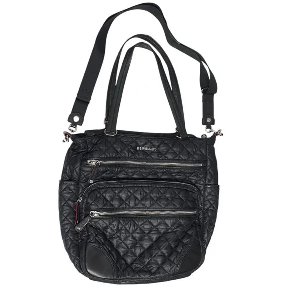MZ WALLACE Medium Crosby Quilted Nylon Black Crossbody Magazine Tote Purse Bag - Picture 8 of 9
